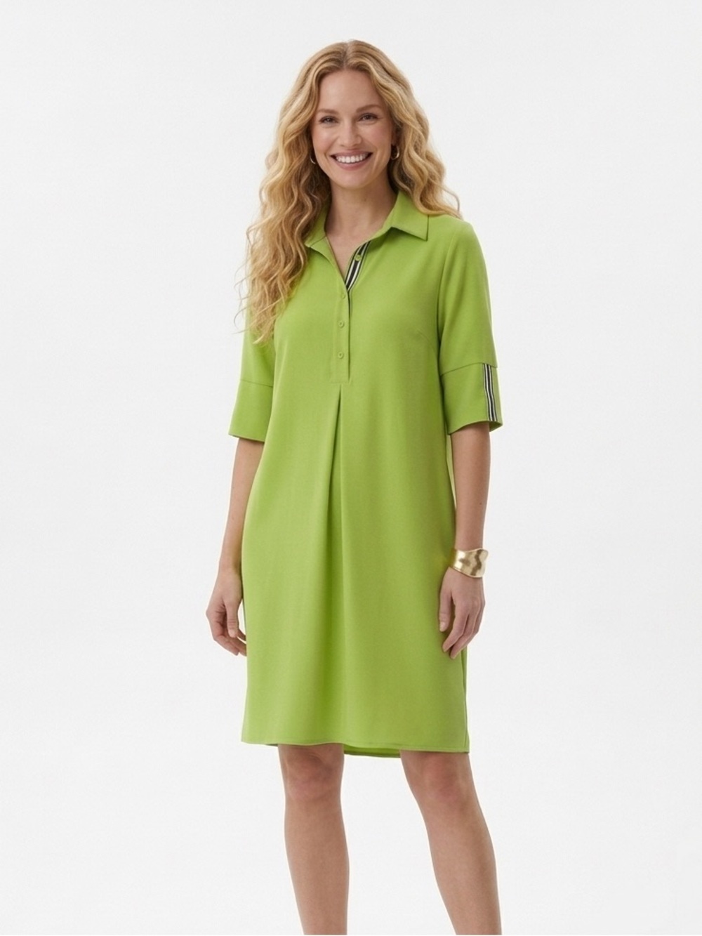 Joseph Ribkoff Greenery Eggshell Straight Lime Shirt Dress Short Sleeve Size 4